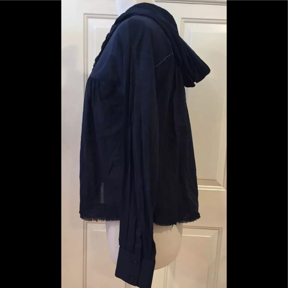 Free people hooded cotton shirt top blouse relaxed fit navy S - Picture 9 of 12